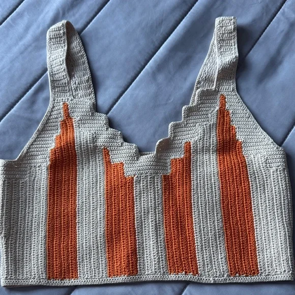 Sandro Crocheted Orange and Cream Striped Women's Top - Picture 3 of 5